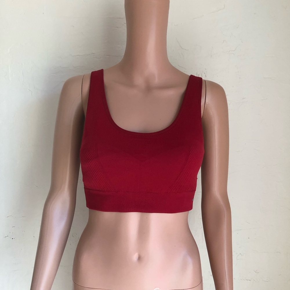 RBX Red Seamless Cropped Ribbed Scoop Sports Bra Women’s Size L Activewear